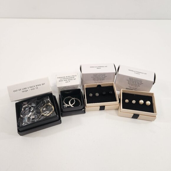 Avon Earrings / Ring Bundle Pernella Studs Out of Line Engagement Band CZ - Picture 1 of 9